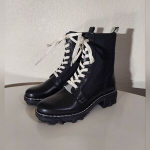 Rag & Bone New York Shiloh Lace Up Black Leather Combat Boots WM Size 37 NWOT